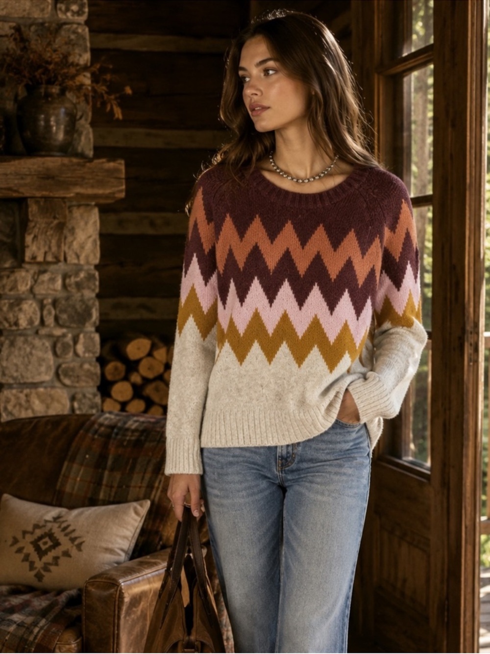Madewell Chevron Crewneck Sweater Heather Fair Isle Alpaca Blend sweater